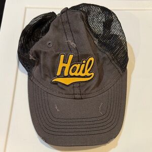 Navy and yellow distressed Michigan Cap with hail Yellow Logo